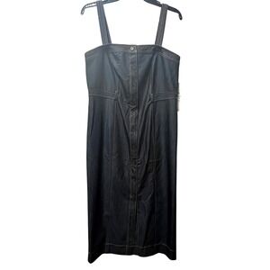 Calvin Klein Button Front Denim Dress Dark Wash Sleeveless Womens Sateen Stretch